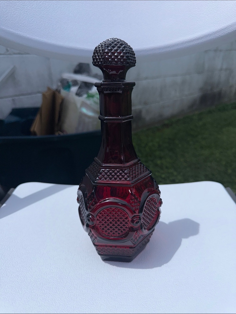 Avon Ruby Red Glass Cape Cod Decanter Vase